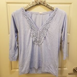 J. Crew Lace Placket Blouse Light Blue Cotton Sz S